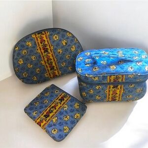 NEW WITH TAGS 1990s Vintage Avon Quilted Floral Blue Travel Bag Set